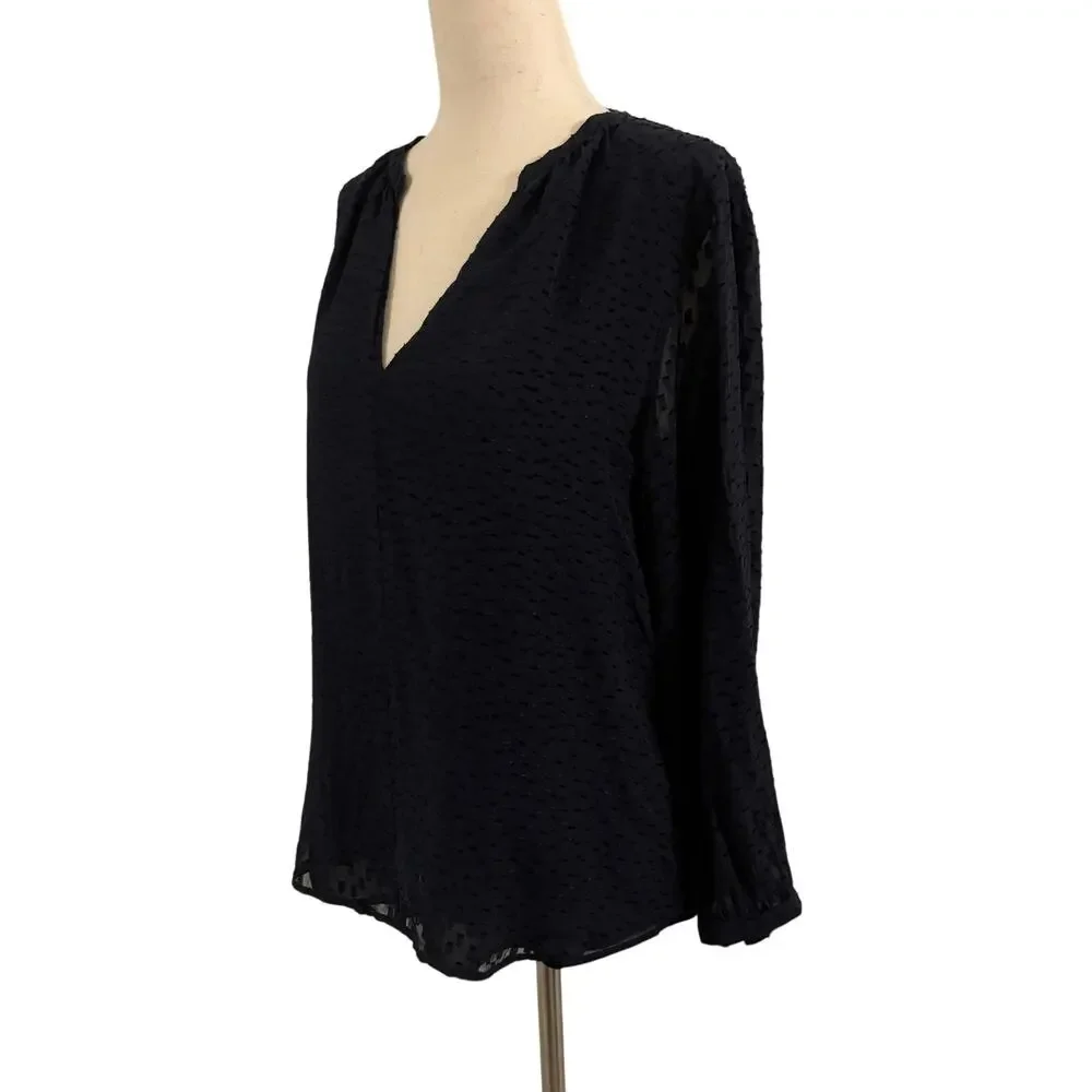 J.Crew Black Eyelet Blouse Silk Viscose Size 6